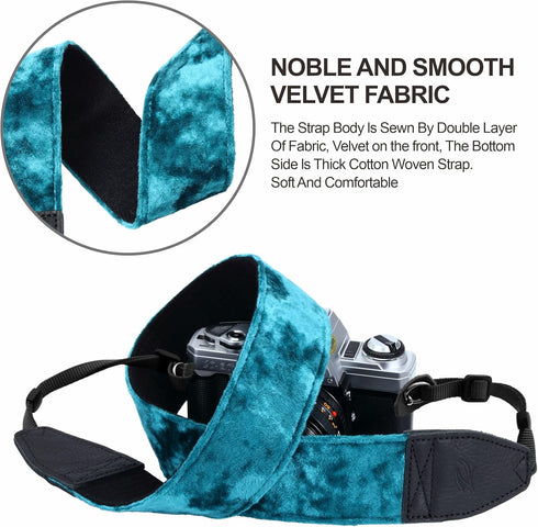 Padwa Lifestyle Velvet Camera Strap, 2" Wide Full Grain Cowhide Head Soft Velvet Straps for DSLR, Mirrorless Cameras