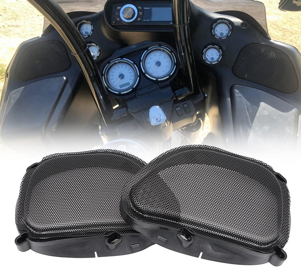 Motorcycle Speaker Grills Cover for Harley Road Glide FLTRX FLTRK FLTRI FLTRUSE FLTRXSE 1998-2013, Black, 1 Pair