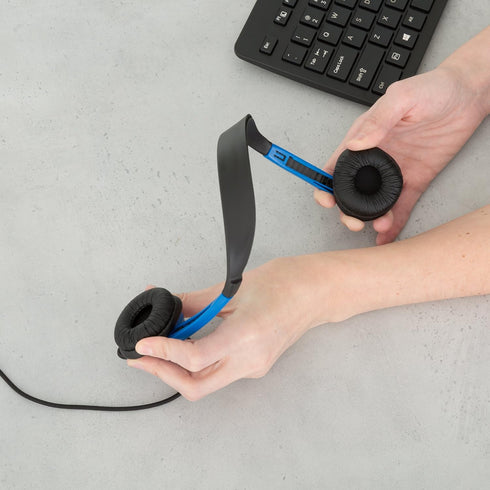 Egghead Blue Heavy-Duty Kids' Stereo Headphones, Adjustable, Tangle-Free, Padded Ear Cups, 4' Cord for School Use.