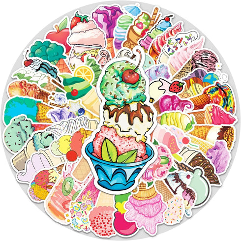 NADUSEP 50Pcs Ice Cream Stickers, Ice Cream Cone Stickers Decals Party Favors Decor Supplies for Adult Teen, Cute Sweet