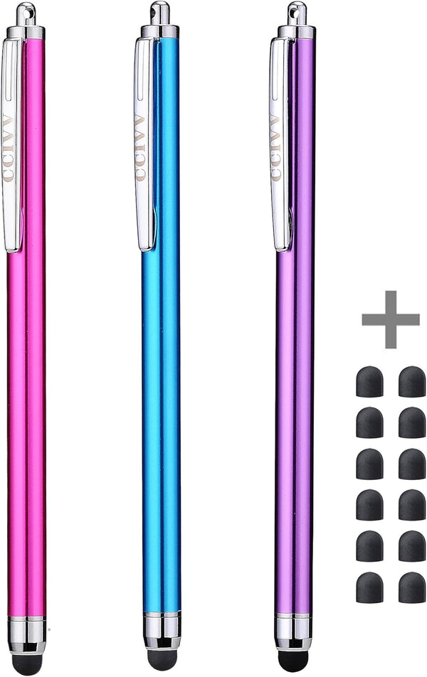 Stylus Pens for Touch Screens - iPad, iPhone, Kindle Fire (Pink/Purple/Aqua Blue)