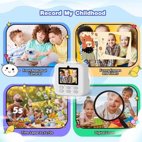 masterbee Instant Print Kid Camera, 1080P HD Video, Birthday Gifts for Boys and Girls, Digital Camera Toys, White