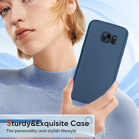 LeYi Samsung S7 Case with 2 Pack Tempered Glass Screen Protector, Liquid Silicone Slim Rubber Cover, Blue