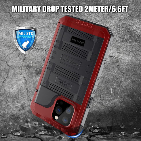 Mitywah Waterproof Case for iPhone 13 Pro Max, Heavy Duty Armor Metal Case, Shockproof Built-in Screen Protector, Red
