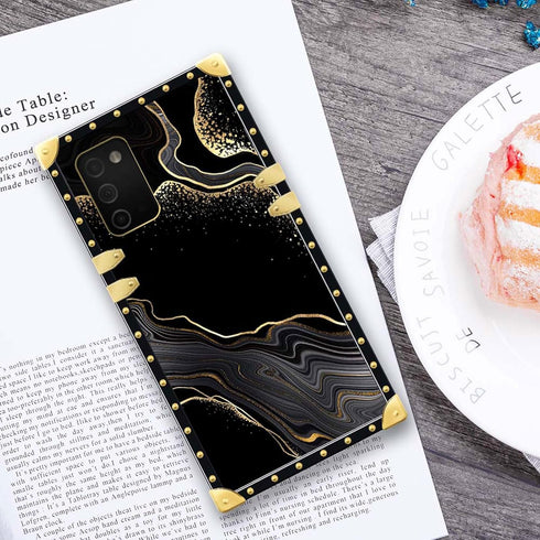 Black Gold Marble Case for Samsung Galaxy A03S 4G, Luxury Square Soft TPU Shockproof Protective Hard PC Back