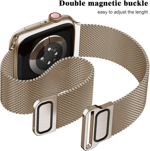 Geoumy Metal Magnetic Bands for Apple Watch 38mm, Stainless Steel Milanese Loop Replacement Strap (Light Gold)