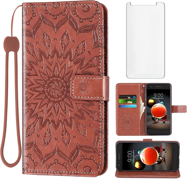Phone Case for LG Aristo 2 3 Plus/Rebel 4 LTE/Tribute Empire Dynasty/Zone 4 with Tempered Glass Protector - Brown