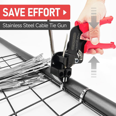 Stainless Steel Cable Tie Gun Set with 150PCS Ties, Special Tool for Fastening and Cutting Metal Cable Ties