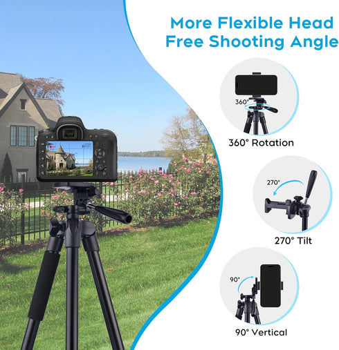 LINKCOOL 160cm/63 Adjustable Phone Tripod, Lightweight Portable Stand with Remote Shutter for iPhone Samsung Smartphone