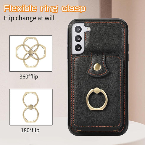 Asuwish Phone Case for Samsung Galaxy S22 Plus, Black, Wallet Cover with Screen Protector & Crossbody Strap