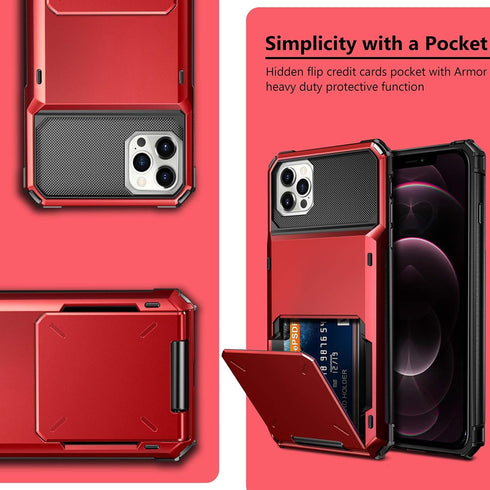 Vofolen Compatible with iPhone 12 Pro Max Case, 5G Wallet with 4-Card ID Slot, Red Hybrid TPU Bumper