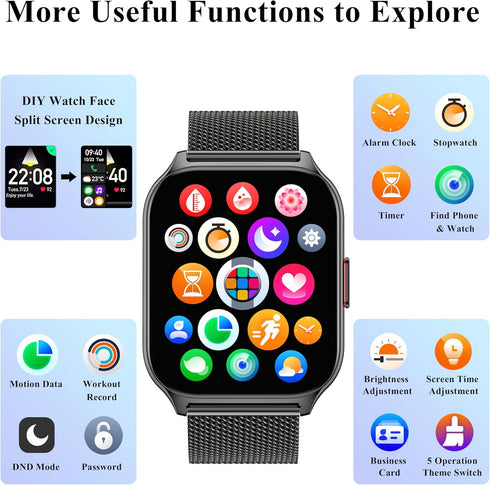 Popglory Smart Watch, 2.01'' with AI Voice Control, Answer/Make Calls, Blood Pressure/SpO2/Heart Rate Monitor, Fitness