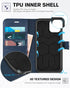 TUCCH Case Wallet for iPhone 11, PU Leather Flip Folio Case with Shockproof TPU Inner Shell, RFID Blocking, Dark Blue
