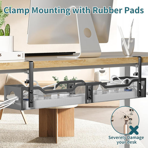 Under Desk Cable Management Tray - Litwaro 25'' Metal Cable Tray with Clamp for Desk Wire Management