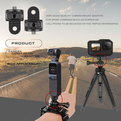 Tripod Mount Adapter, Aluminum, 2pcs ¼-20 Conversion Adapter for GoPro Hero/Insta360 X3/Sjcam/Action Camera and