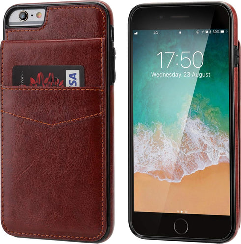 KIHUWEY iPhone 6 Plus/6S Plus Case Wallet with Credit Card Holder, Premium Leather Magnetic Clasp (Brown)