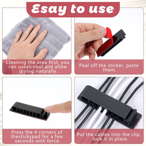 Cable Management Clips, 20 Pcs Black Self-Adhesive Wire Organizers for TV PC Ethernet Cable Under Desk