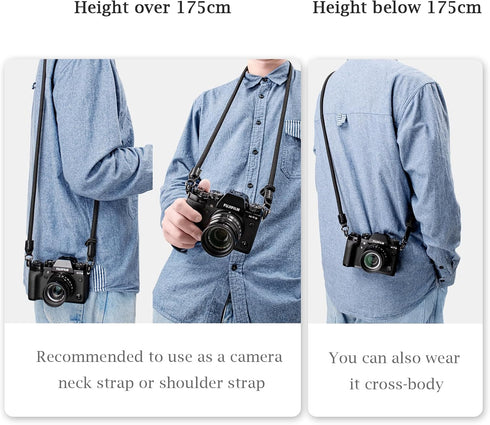 Camera Strap Rope, Neck and Shoulder Strap for Fujifilm X100VI X100V XS20 XT5, Canon EOS R6 R10, Nikon D850 - Black