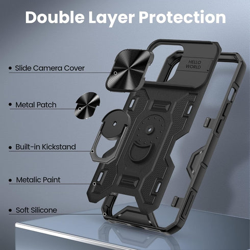 VEGO iPhone 14 Pro Max Case - Heavy Duty Drop Protection, Anti-Peep Screen Protector, Slide Camera Cover, Magnetic