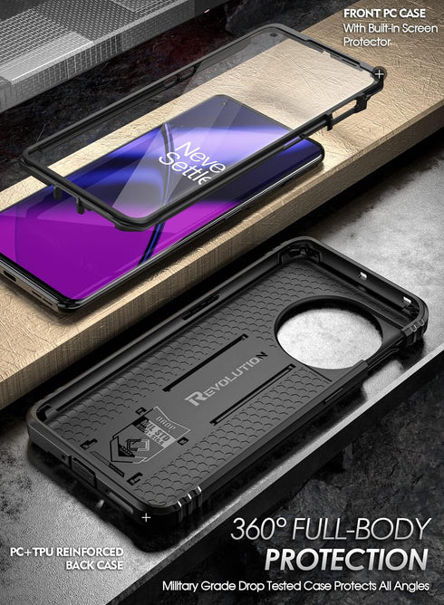 Poetic Revolution Case Compatible with OnePlus 11 5G 6.7 inch (2023 Release), Full-Body Rugged Shockproof Heavy Duty Protective Cover with Kickstand and Built-in Screen Protector, Black