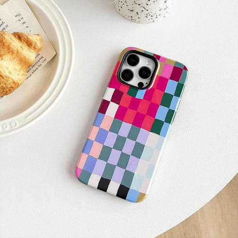 Compatible with iPhone 12 / iPhone 12 Pro Case,Cute Colorful Checkered Case with Shockproof Slim Soft TPU and Hard PC Protective Cases for Women/Men Designed for iPhone 12/12 Pro (Colorful 1)