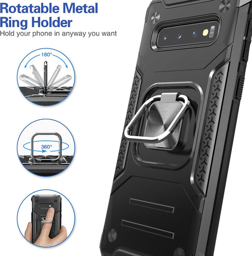 for Galaxy S10 Plus Case - Hybrid Drop Test Cover with Car Mount Kickstand Slim Fit Shockproof Protective Case