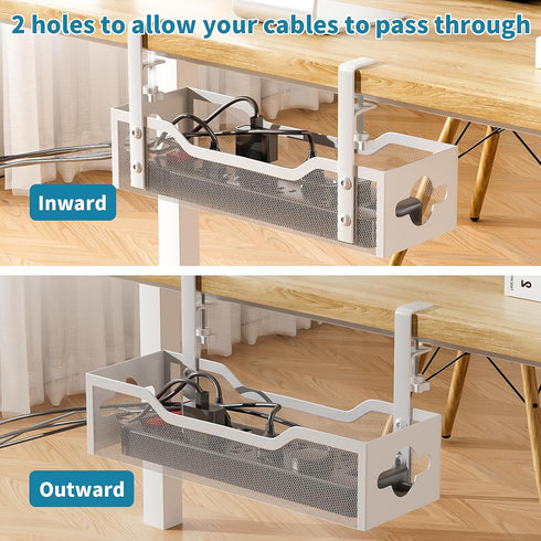 Under Desk Cable Management Tray 2 Pack, No Drill Cable Management Under Desk, Desk Cable Organizer with Clamp for