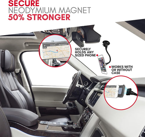 Macally Windshield Phone Mount for Car - Magnetic Suction Cup Window Holder with 8" Long Gooseneck Arm & Strong Magnet
