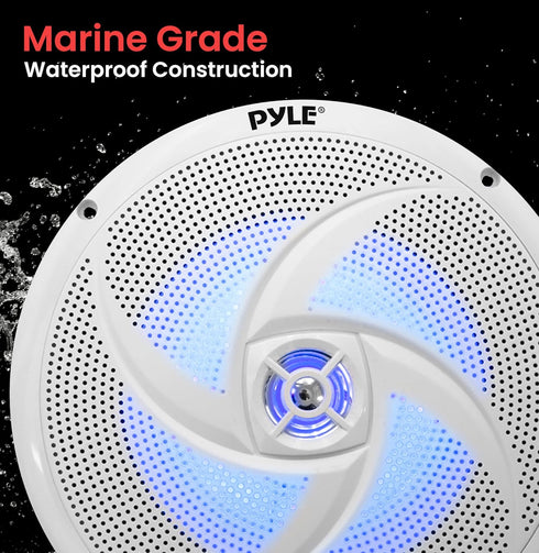 PyleUsa 8 Inch Marine Speakers - 2 Way Full Range Stereo Sound, 160 Watt, White with Blue LED Light