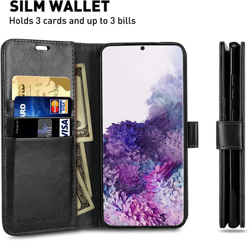 MONASAY Wallet Case for Galaxy S20+ Plus 5G, 6.7 inch, Flip Folio Leather Cover with Credit Card Holder, Black