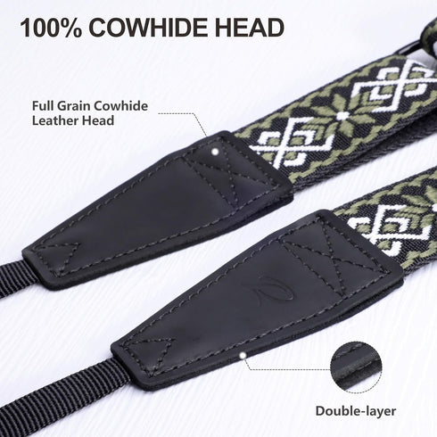 Padwa Lifestyle Adjustable Camera Strap - 1.5" Full Grain Leather Ends, Adjustable Neck Shoulder & Crossbody Strap