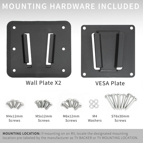 VIVO RV TV Mount Set for 43 inch Screens, Anti-Rust, 30 lbs Capacity, Includes 2 Wall Plates, 1 VESA Bracket, Black