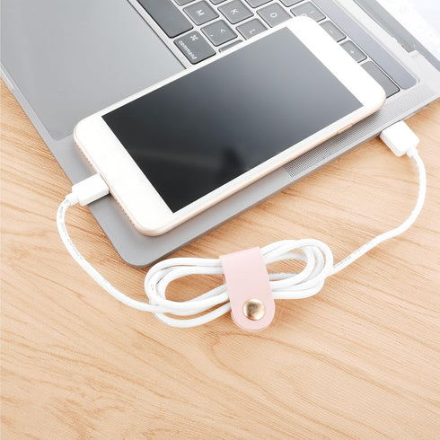 6 Pieces Cord Organizer, PU Leather Reusable Cable Straps Clips for Charging Cord, Power Cord, USB Holder