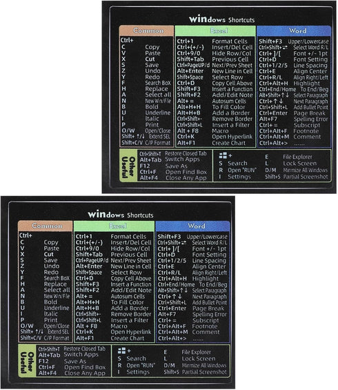 Eldraqth 2 Pack Windows Shortcut Sticker, Word/Excel Keyboard Shortcuts Cheat Sheet Shortcut Sticker
