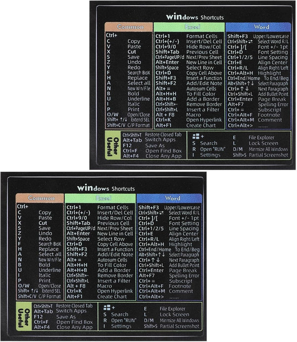 Eldraqth 2 Pack Windows Shortcut Sticker, Word/Excel Keyboard Shortcuts Cheat Sheet Shortcut Sticker