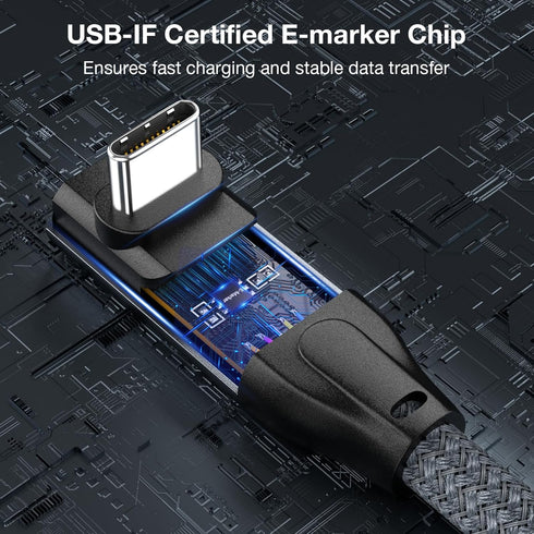 USB C to USB C Cable 100W Fast Charging Cable, Right Angle USB Type C Cable 20Gbps Data Transfer 4K@60Hz Video Cable 90 Degree Compatible with Thunderbolt 4/3 MacBook, iPad Pro, Samsung S23/22/21/20