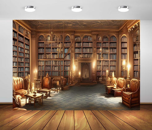 BELECO 5x3ft Fabric Vintage Library Backdrop Wooden Bookshelf Books Sofa Lounge Reading Room Background Library Party