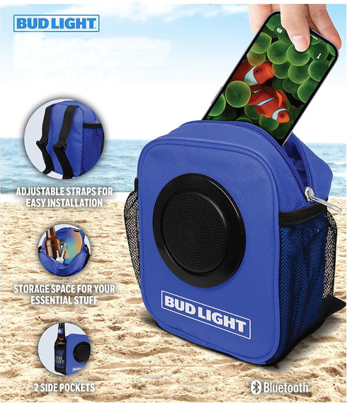 Bud Light Speaker Buddy Carry Organizer Pouch For Keys, Money, Phone, Beverage With Bluetooth Speaker- For Beach-Hiking-Camping-Walks