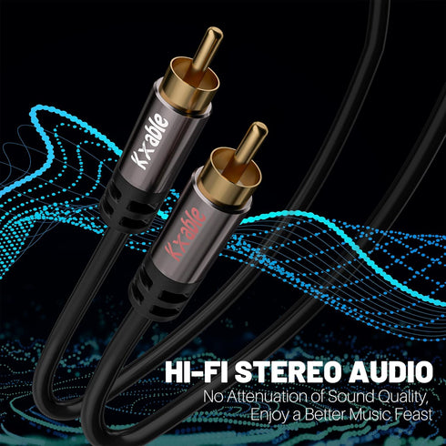 RCA Cable 50FT, 2RCA Male to 2RCA Male Stereo Audio Cable, Oxygen-Free Copper, Hi-Fi Sound, Double Shielded for Home