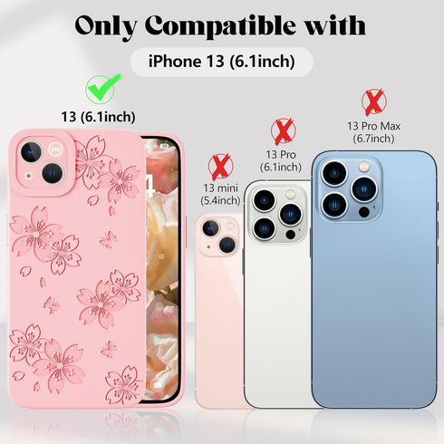 Compatible with iPhone 13 Case - Cute Butterfly Flowers Engraved Soft Silicone Phone Case for Women Girl (Pink)