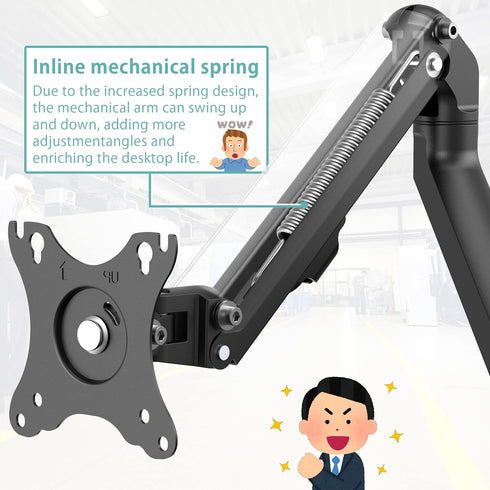 Height Adjustable Pole Mount Monitor Arm for 17"-27" Screens, VESA 75x75 and 100x100, Holds up to 15.4 lbs