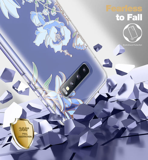 SURITCH Upgraded Samsung Galaxy S10 Case, Built-in Anti-Scratch Screen Protector, 360° Full Protection, Blue Lily