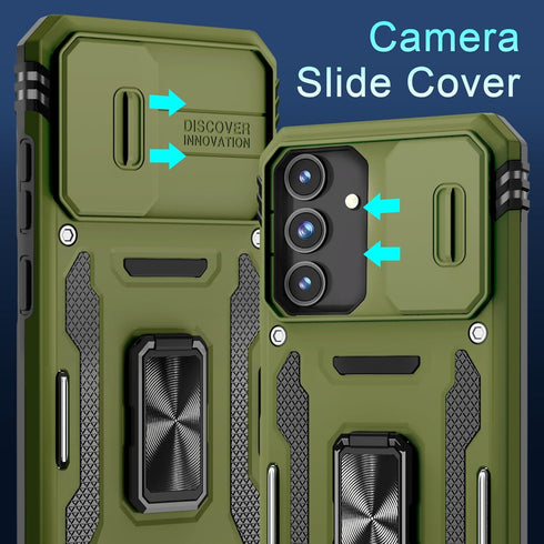 DEERLAMN Galaxy S24+ Plus Case, Olive Green, Military Grade Shockproof, Slide Camera Cover & Screen Protector,