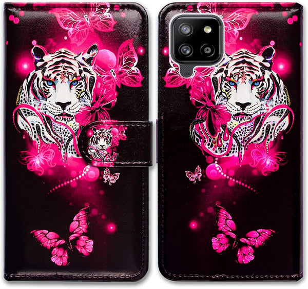 Galaxy A42 5G Case, White Tiger Butterfly Leather Flip Wallet Cover with Card Slot Holder Kickstand for Samsung A42