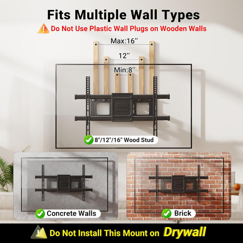 BONTEC 37-85 Inch 132lbs, 600x400mm, 16" Full Motion TV Wall Mount for TVs, Hold up to Max VESA Swivel Tilt Dual Arms