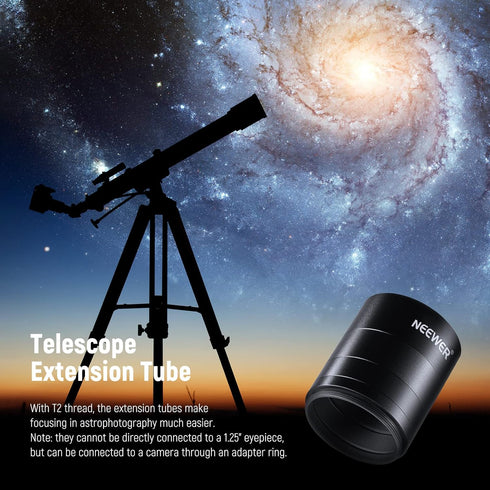 NEEWER 4 Pcs T2 Extension Tube Kit, 5mm 10mm 15mm 20mm with M42x0.75mm Thread for Astrophotography
