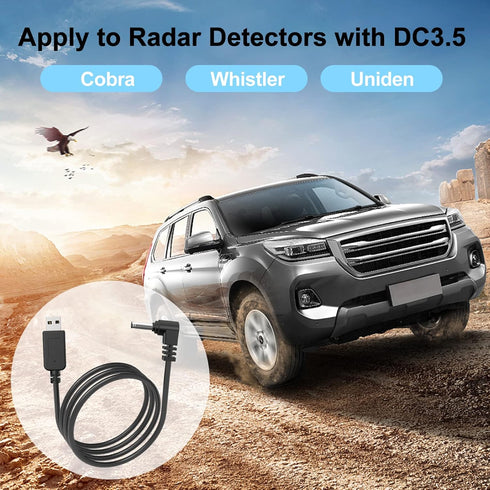 Radar Detector Cable USB to DC3.5 Plug for Cobra Whistler Escort Valentine One Uniden Beltronics Radar Detectors