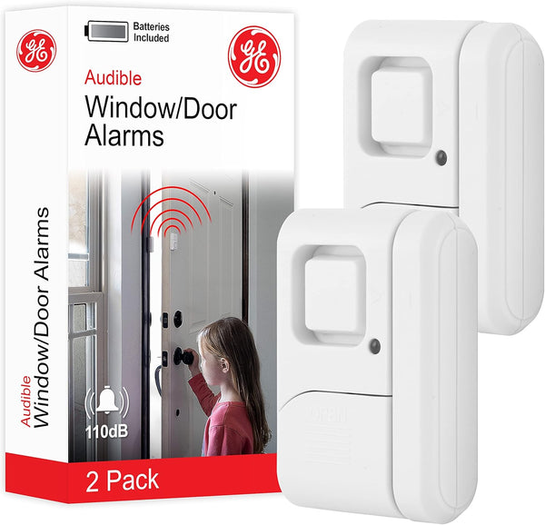 GE Personal Security Window and Door Alarm, 2 Pack, Wireless Chime/Alarm, Easy Installation, Home Security, White