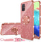 nancheng Cute Girls Women Glitter Silicone Phone Case for Samsung Galaxy A71 5G with Ring Stand Strap Lanyard - Rose