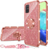 nancheng Cute Girls Women Glitter Silicone Phone Case for Samsung Galaxy A71 5G with Ring Stand Strap Lanyard - Rose